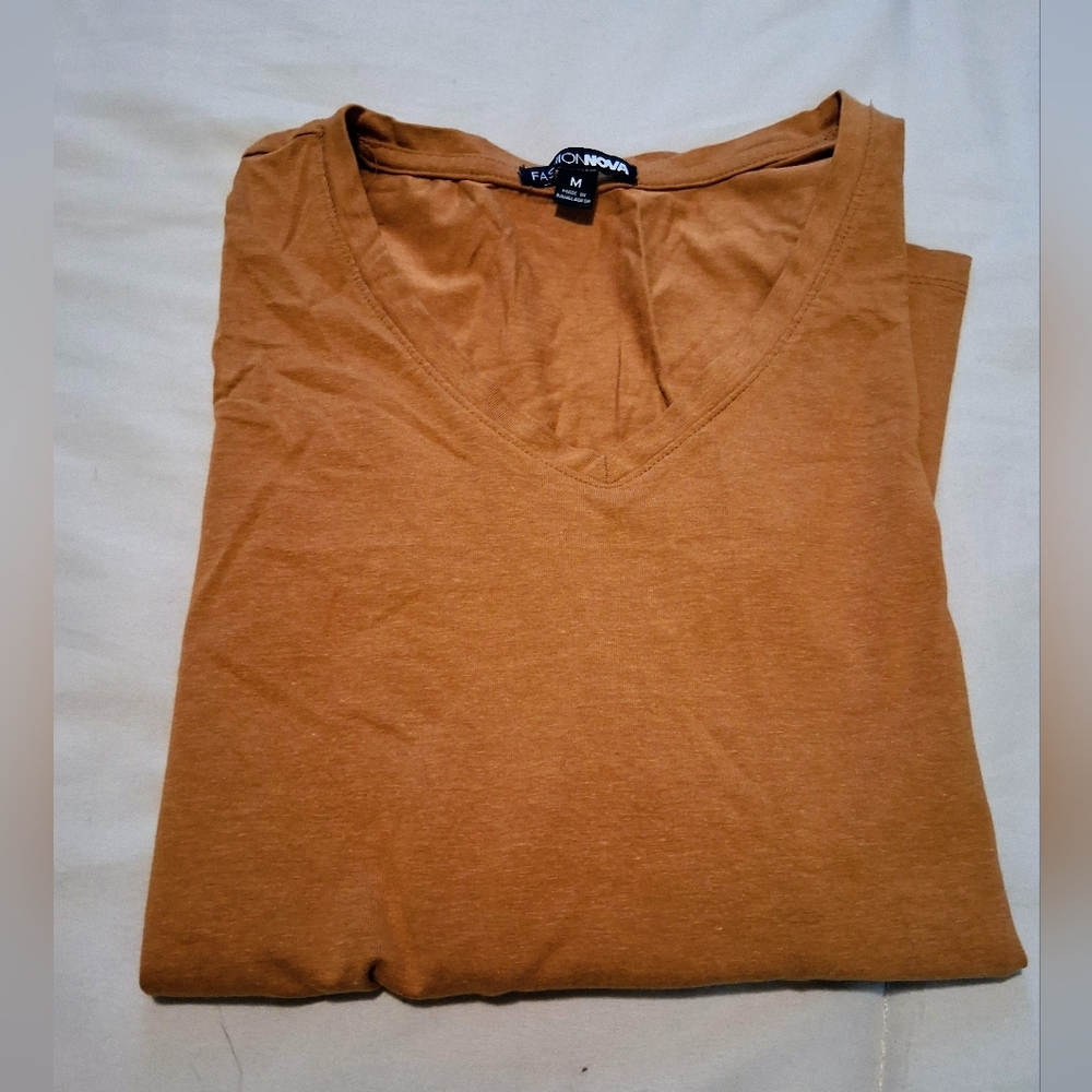 Fashion Nova Mustard V-Neck Tee